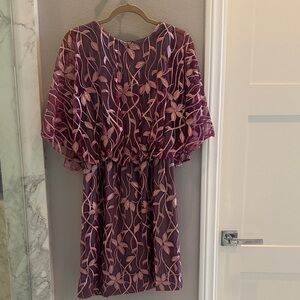 JS Collections Floral Lace Mini Dress in Pink and Purple